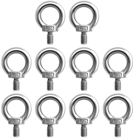 10Pcs M8 Lifting Eye Bolt 304 Stainless Steel Eye Bolts Threaded Rod Bolt Hardware Eye Nut Ring Shape Eyebolts Male Thread Ring Screw for Engineering Lifting Equipment