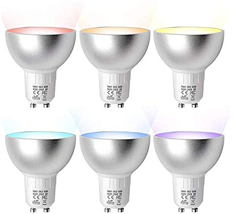 BENEXMART Tuya WiFi LED Bulb Gu10 RGBCW Dimmer Lamp Spot Light Remote Control Smart Life App Voice Control via Alexa Google Home Assistant (6 Pack)