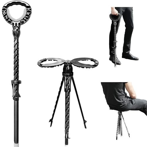 ALEVMOOM Klappbarer Gehstock mit Sitzbelastung 200 kg, Stativstuhl, tragbarer Sitz, verstellbar, für Senioren, Männer, Frauen, ideal zum Spazierengehen, Tailgating, Reisen