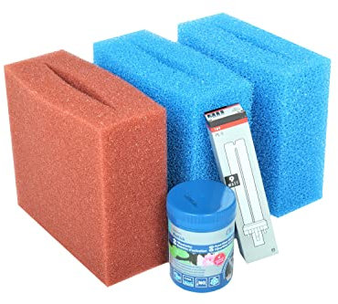 Wacredo Wartungspaket für Oase Biosmart 7000/UVC 8000 - Schwammset UVC 9 Watt Leuchtmittel Filterstarter Komplettset Wasseraufbereitung Filterschwamm Teichpflege Ersatzschwämme