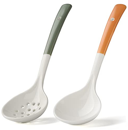 Set di 2 mestoli da zuppa in ceramica con manico lungo scolapasta scanalato colino da cucina