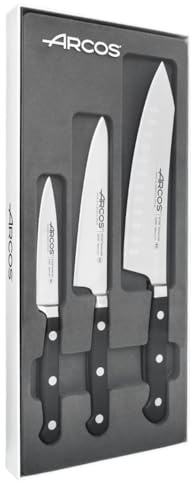Arcos Serie Opera - Set Cuchillos de Cocina 3 piezas - Acero Inoxidable Forjado NITRUM - Mango POM - Color negro | Mondador, cocinero y santoku. Mango de POM. Serie Opera. Color negro.