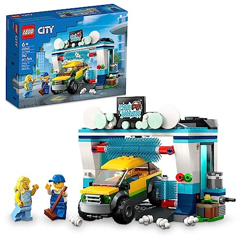LEGO City Car Wash 60362 Bauspielzeug-Set, lustige Geschenkidee für Kinder ab 6 Jahren, mit drehbaren Waschbürsten und einem Automobil und 2 Minifiguren