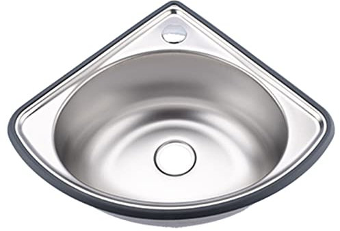 Edelstahl-Handwaschbecken, dreieckiges Wandwaschbecken, mit Ablaufgarnitur, Befestigungswinkel, gesäumt, für WC-Ecken