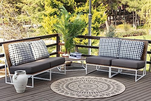 Surya Tavira Vintage Teppich rund - Teppiche Wohnzimmer, Esszimmer, Flur, Carpet Living Room - Orientalischer Teppich Boho Style - Bunter Muster,Dark Beige, Tan, Black 100cm Rund