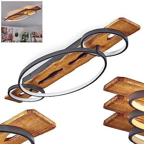 HOFSTEIN LED Deckenleuchte Nevogilde, dimmbare Deckenlampe aus Metall/Holz/Kunststoff in Anthazit/Natur/Weiß, Leuchte im skandinavischen Design, dimmbar über Lichtschalter, 4600 L, 3000 K, 40 W