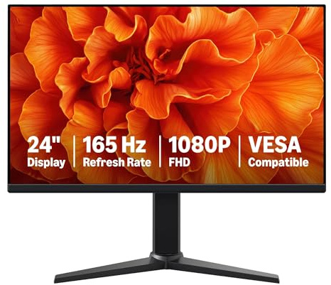 Amazon Basics 24 Inch (23.8 inch viewable) Gaming Monitor, FHD 1080P, 165Hz, VESA Compatible, Adaptive sync, 1ms Response, Black