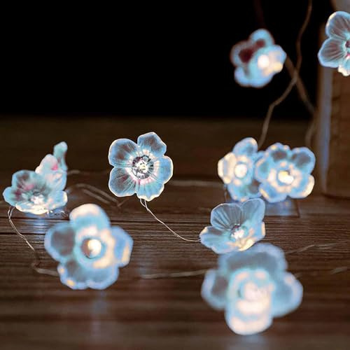 EONANT LED Blume String Lichter, 10ft 30 LED Fee Kirschblüte String Lichter Batterie betrieben mit Fernbedienung, Mädchen Schlafzimmer Valentinstag Hochzeit Party Dekoration (Blau)