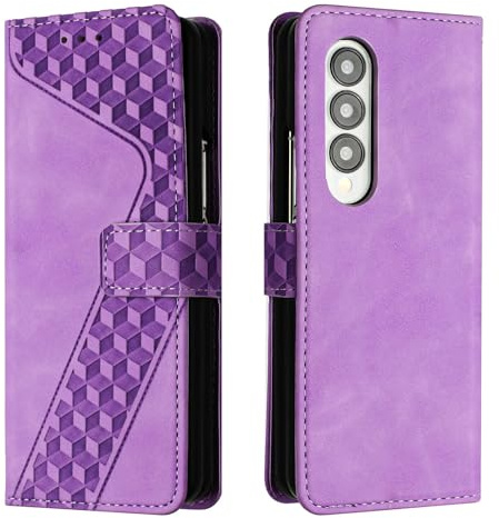 JayModCase Case for Samsung Galaxy Z Fold 3 with Screen Protector, Flip Wallet PU for Galaxy Z Fold 3 cover [Card Holder] [Magnetic Closure] [Kickstand] 360 Shockproof Protective Case - Purple