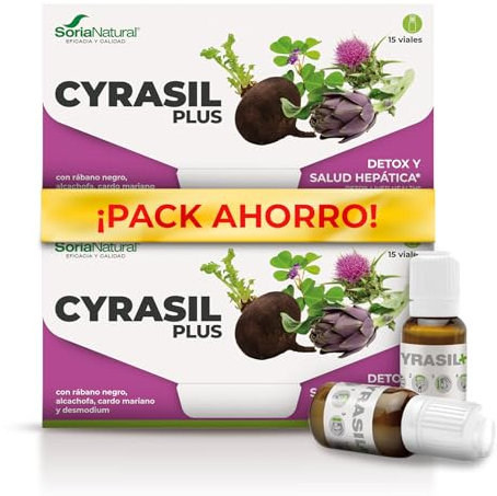 (PACK 2) Soria Natural Cyrasil Plus - El Detox más POTENTE con Rábano Negro, Alcachofa, Cardo Mariano, Zinc y Lecitina de Soja - Depura las Toxinas, Control de Peso y Líquidos, 30 viales de 10 ml