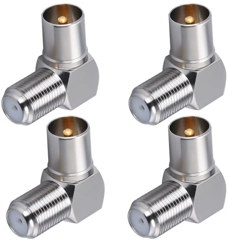 TUOLNK TV Antenne Stecker auf F Buchse, 90 Grad Koaxialstecker, Rechtwinkliger Antennenadapter für Antennenkabel, Satellitenkabel, 4 Stück