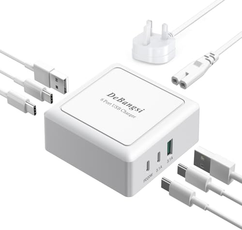 USB C Charging Station 50W USB C Plug UK, Charger Block Multi USB Charger 6 Port Charger Hub Wall Charger Type C Charger for iPhone 17 ProMax 16 15 14 13 12, Samsung Galaxy S25 S24 S23, iPad, Pixel