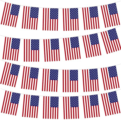 10m Flaggenkette Girlande mit 30 Amerika Flaggen, WM 2026 & Oly Fahnenkette Wimpelkette, USA Amerika Fanartikel für Fußball & WM Party Deko, Indoor Outdoor für Zuhause, Kneipe, Bar & Garten