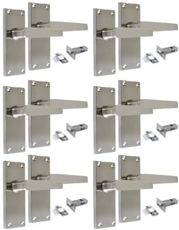 Epsom Door Handle Satin Nickel Straight Door Handle Set - Victorian Style Internal and External Lever Door Handles with Backplate 118mm x 42mm Sets 6