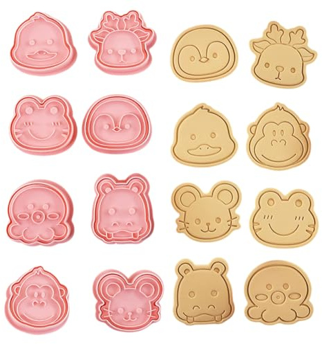 Cortador de galletas con animales Asudaro 8 piezas mono pingüino dibujos animados modelo pequeño cabeza de animal cortador de galletas de plástico sello de galletas dibujos animados divertidos moldes