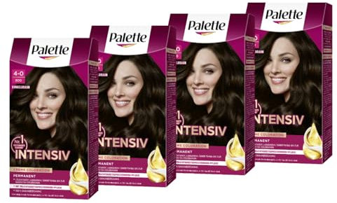 Palette Intensiv Creme Coloration 4-0/800 Dunkelbraun (4 x 115 ml), permanente Haarfarbe für leuchtende, langanhaltende Farbbrillanz & 100% Grauabdeckung