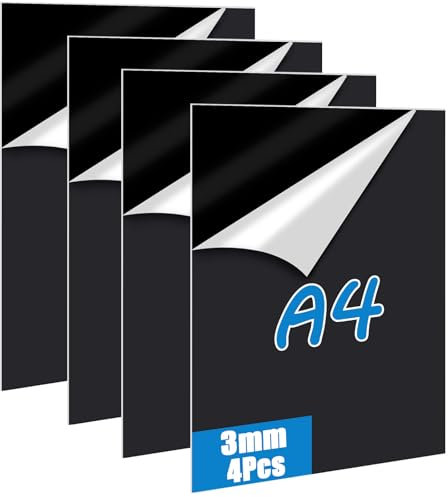 Oungy 4 lastre in vetro acrilico nero su misura A4, 3 mm, tagliabili a laser, piastra in acrilico, 21 x 29,7 cm, piastra in acrilico, colore nero, per foto e progetti di pittura