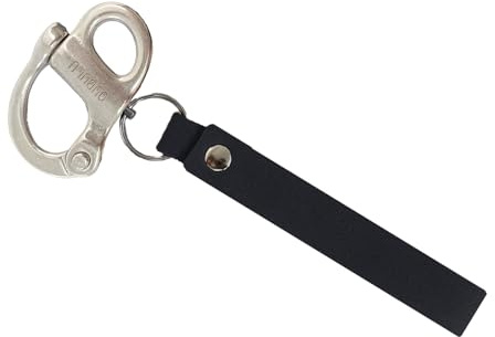 OUBULU SCBA Mask Quick Release Shackle with Leather Handle for Firefighter, Marine Grade 316 Stainless Steel Fixed Snap Shackle Lanyard