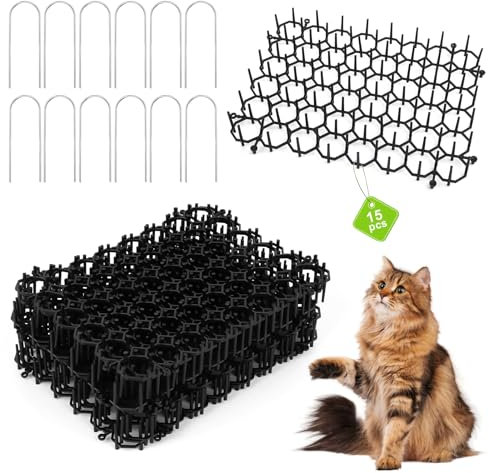 Lot de 15 Tapis Anti Chat, Pic Anti Chat 15 X 20 cm, en Plastique, Grilles Anti-épines Contre Les Chats Tapis Répulsif pour Chat avec Pointes, pour Le Jardin, Extérieur