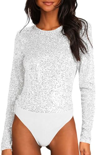 pxjsdwe Damen Body Sexy Langarm Glitzer Bodysuit Bluse Tops Glänzende Ballettanzug Ballettbody Sport Tanz Disko Gymnastikanzug Pailletten Jumpsuit Ballerina Leotard