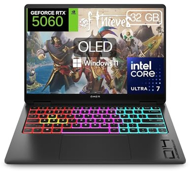 HP OMEN Transcend 14-fb1006ns - Ordenador Portátil Gaming de 14 OLED 3K 120Hz (Intel Ultra 7-255H, 32GB RAM, 1 TB, NVIDIA GeForce RTX 5060, Windows 11 Home) Negro - Teclado QWERTY Español