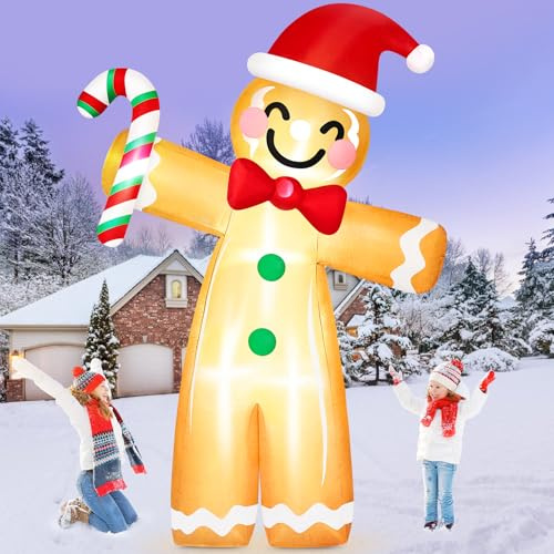 Danxilu 12 Fuß XXL Aufblasbare Weihnachtsdeko Außen Eingebaute LED-Leuchten, Groß Lebkuchenmann Aufblasbar mit Lustiges Zuckerstange Aussen Deko für Draußen Garten Hof Rasen Innen Feiertage