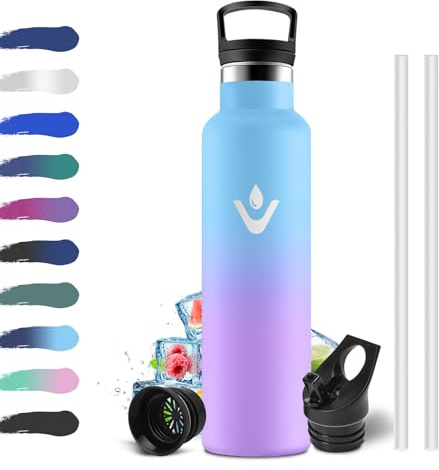 Borraccia Termica 750ml, Borraccia con Cannuccia, senza BPA, Isolamento Sottovuoto a Doppia Parete, Riutilizzabile, a Prova di Perdite, Borracce per Viaggio, Campeggio, Scuola, Gimnasio, Palestra