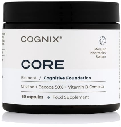 Vitamin B Complex High Strength - Cognix CORE with Choline & Bacopa Monnieri - B Complex Nootropics Supplement - Vitamin B12, B6, B5, B1, B2, B3, Folate, Biotin, Brahmi - 60 Capsules (30 Servings)