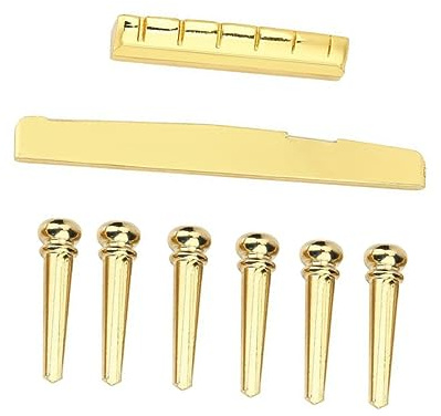 Messing Steg und Sattel 6 Stück, Gold für 6-saitige Gitarre | Ersatzteil für Akustikgitarre, Passende Ausführung für Folk Gitarren, Mehr Ring und Projektion
