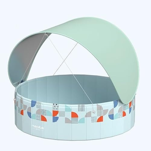 TGDGFKIAS Paddling Pool, Outdoor Folding Non Inflatable Swimming Pool with Awning for Kids and Adults
