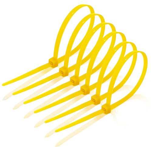 Cable Ties Pack of 100 Yellow 200mm x 2.5mm Nylon High Tensile Small Cable Ties Set Self-Locking Heavy Duty Weatherproof PACKIVO