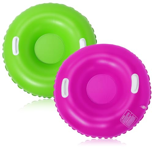 Shappy 2 Pack 36'' 40'' 47'' Snow Tube Inflatable Snow Sleds Heavy Duty Sleds Adults for Winter Outdoor Sports Toboggan with Handles Thickened Bottom(Purple, Green,47 Inch)