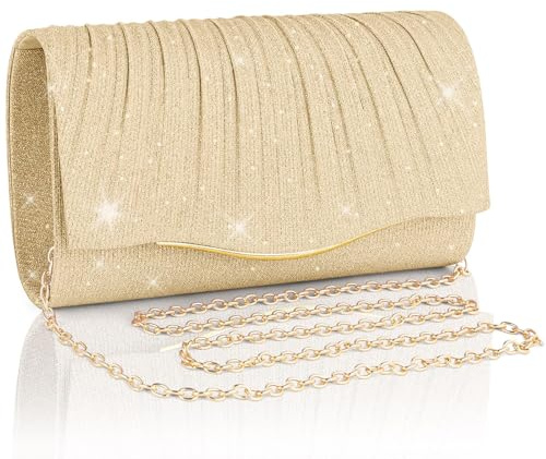 Adiwo Sac de Soirée Femme, Sac de Soirée Pochette avec Chaîne, Pochett et Clutch Femmes, Pochette à Main de Soirée Etincelant, Clutch de Soirée en Paillettes pour Mariage Bal Fete Voyage, Doré