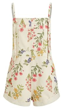 CIDER Overall Shorts For Women Jean Denim Rompers Loose Fit Overalls | Cute Romper, Adjustable Strap Shortalls, Summer Casual Outfits: Beige, M