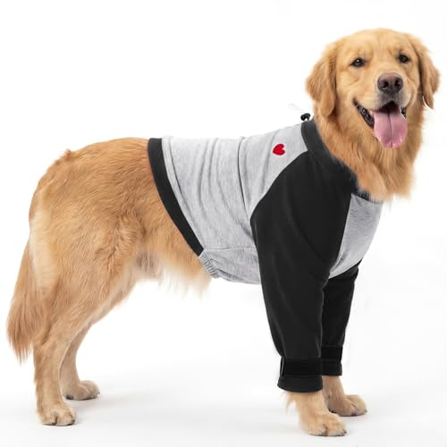 Eyein Hundebody Nach Op, Vorderbein-Schutzhülle mit weicher Polsterung zum Lecken verhindern und Schutz von Wunden nach Operationen, Atmungsaktives Langarm-Shirt für Hunde Haustiere (Schwarz, XL)