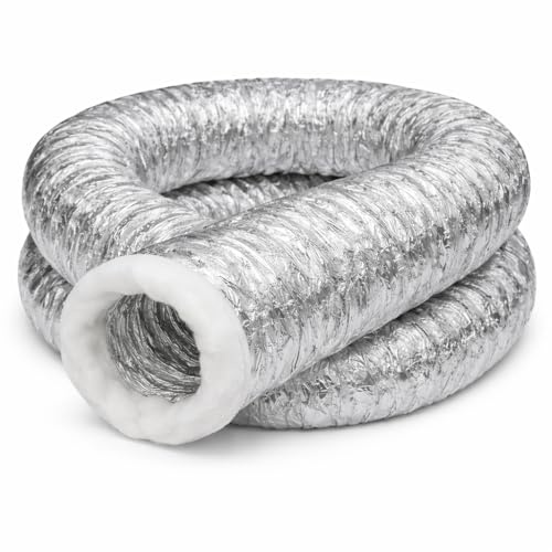 Insulated Flexible Ducting Acoustic Ducting Noise Reducing Ventilation Hose with Fibreglass Lining for HVAC, Bathrooms, Kitchens, Workshops & Hydroponics Extraction Systems | (4” - 5m)