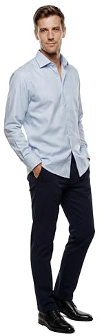 Marvelis Camisa de manga larga de ajuste cómodo New Kent con cuello monocromático. azul claro 50