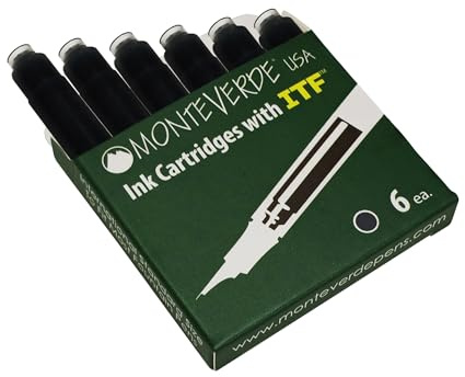 Monteverde USA Standard Size Ink Refill Cartridges – 6 Pack | Black Ash | Smooth Flow, Quick-Drying, and Long-Lasting Fountain Pen Ink