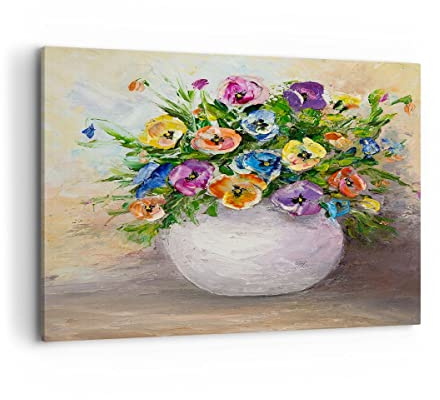 ARTTOR Leinwandbild 100x70cm Wandbild Botanik Blumen - 2915 | Strauß Vase Groß Wanddekoration Wohnzimmer Schlafzimmer Küche Wanddeko Wand Kunstdruck Wandkunst Wall Decor ARTTOR