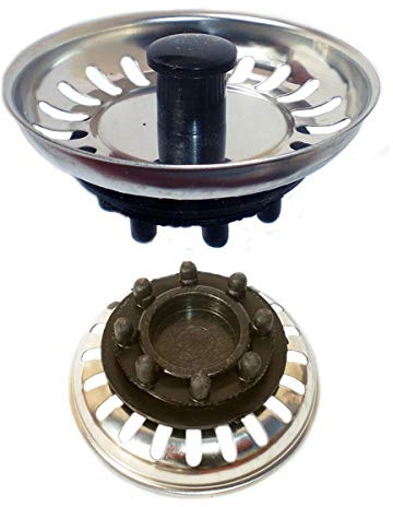 Kibath 200403 Tapón de fregadero goma Waschbeckenstöpsel aus Edelstahl. mit Gummi-/Gummiverschluss Ø 8 cm Finish und Schwarz, Chrom glänzend