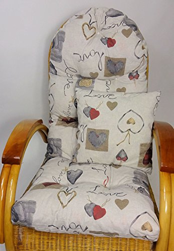 Rattani Auflage/Polster für Schaukelstuhl, Liegestuhl, Ersatzpolster Gr. 130 x 50 x 12 cm + Zierkissen 40 x 40 cm Stoff Stoff Mirha Leinen Love - Made in EU