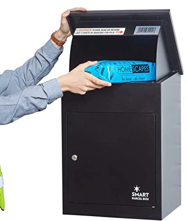 SMART PARCEL BOX Paketbox, Paketbriefkasten Wandmontage, Briefkasten mit Paketfach, Postbox für Pakete Outdoor mittelgroß, Paketkasten rostfrei verzinkter Stahl, 3 Schlüssel, 44x35x58 cm, schwarz