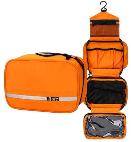 Boic Hanging Toiletry Bag, Travel Toiletry Bag for Women, Mens, Orange,M | Waterproof Folding Portable Travel WashBag Makeup Cosmetic Organizer for Women for Business Trip, Gym and Vacation