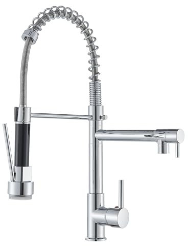 Robinet Cuisine LED Mitigeur Cuisine Avec Douchette Extractible, Mitigeur Évier à Arc Élevé avec Pivotant à 360°, Robinet D'Évier avec Double Fonction de Pulvérisation, Acier Inoxydable Chromé