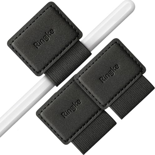 Ringke Pen Holder [3 Stück], 3M Stick-On PU-Leder Stifthalter für Apple Pencil und Stylus-Stifte, Elastische Selbstklebende Stiftschlaufe für Journal, Tagebuch, Notizbuch, iPad - Schwarz