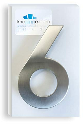 imaggge.com numero civico o appartamento – Numero in acciaio inox spazzolato (qualità 304), fissaggi in acciaio inox assortiti, altezza 15 cm, profondità 1,8 cm, numero 6