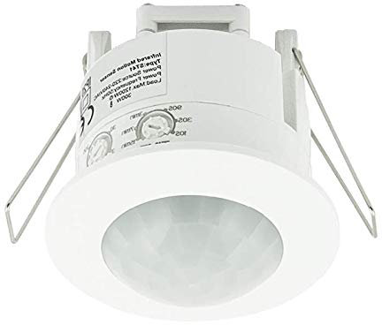 Infrarot Decken-Bewegungsmelder S5 für Innenbereich, mit Dämmerungsschalter, LED geeignet, Wand Montage, Unterputz Deckenmontage, PIR Sensor Reichweite 6m/360° Weiß