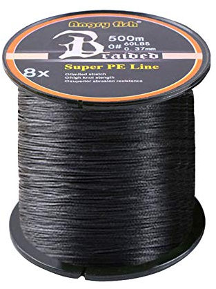 LSHEL Geflochtene Angelschnur 8fach 500m PE Super Starke Geflochtene Schnüre, Schwarz, 2.0# 0.23mm/13.6kg/30lb