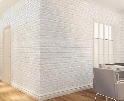 RHP Papel tapiz 3D para pared ladrillo autoadhesivo adhesivo de pared impermeable placa de pared revestimiento de pared autoadhesivo en apariencia de piedra, Blanco, 5 piezas