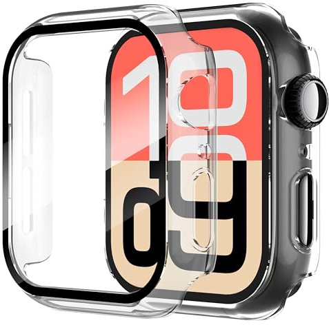 Diruite 2-Stück Hülle für Apple Watch SE 3/2/1 /Series 6 5 4 44mm Hartglas Schutzhülle Hard PC Ultradünne Glas Schutz Case Rundum Displayschutz Transparent,44mm